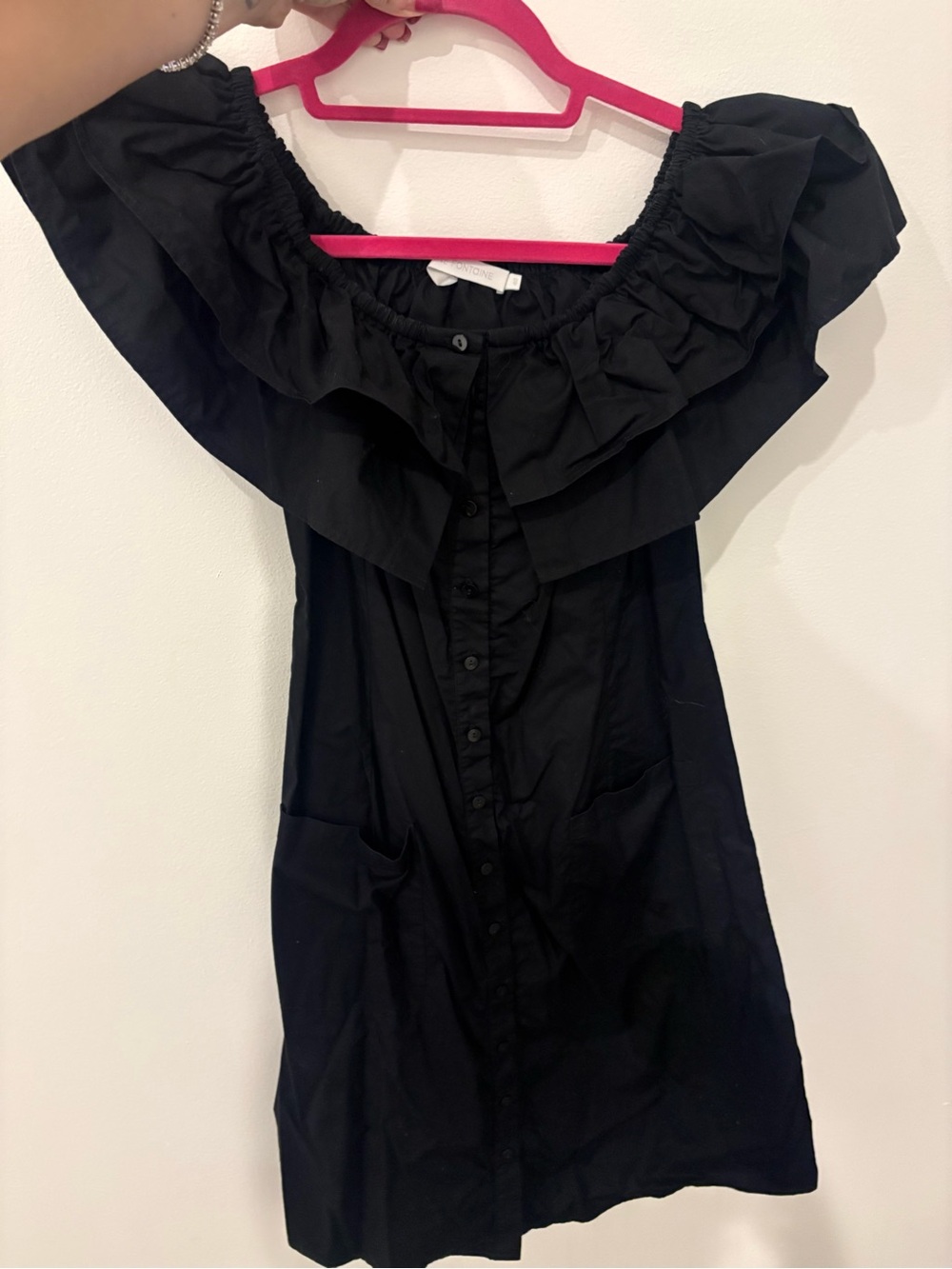Anne Fontaine Off-Shoulder Ruffle Button-Front Dress - Black